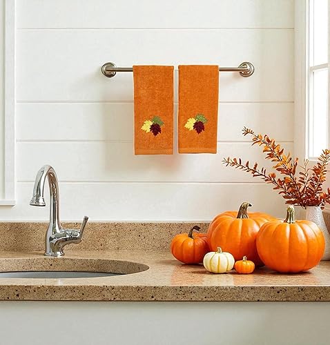 Miniatura 4 de Serafina Home Decor Farmhouse - Toallas de mano de otoño toallas de algodón óxido de terracota con hojas de otoño de color verde burdeos y amarillo,