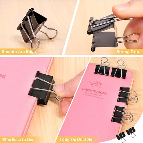 Miniatura 6 de Coideal Clips de papel para carpeta medianas, color negro, 24 por tina, 1 14 pulgadas, clip de metal plegable para oficina, hogar, cocina (1.260in)
