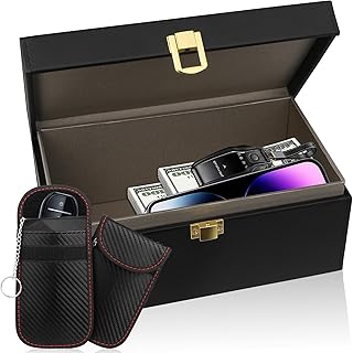 Diyife Extra Large Faraday Box, RFID Box for Car Keys with Pouch, Faraday Cage Key Fob Protector, Carbon Fiber Signal Blocker for Keyless Fob, Anti Theft Faraday Bags for Car Keys, Phones