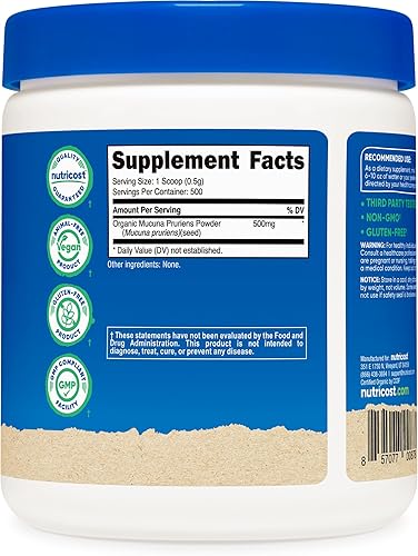 Miniatura 5 de Nutricost Polvo orgánico de mucuna pruriens (8.82 oz), sin gluten, sin OMG y apto para vegetarianos