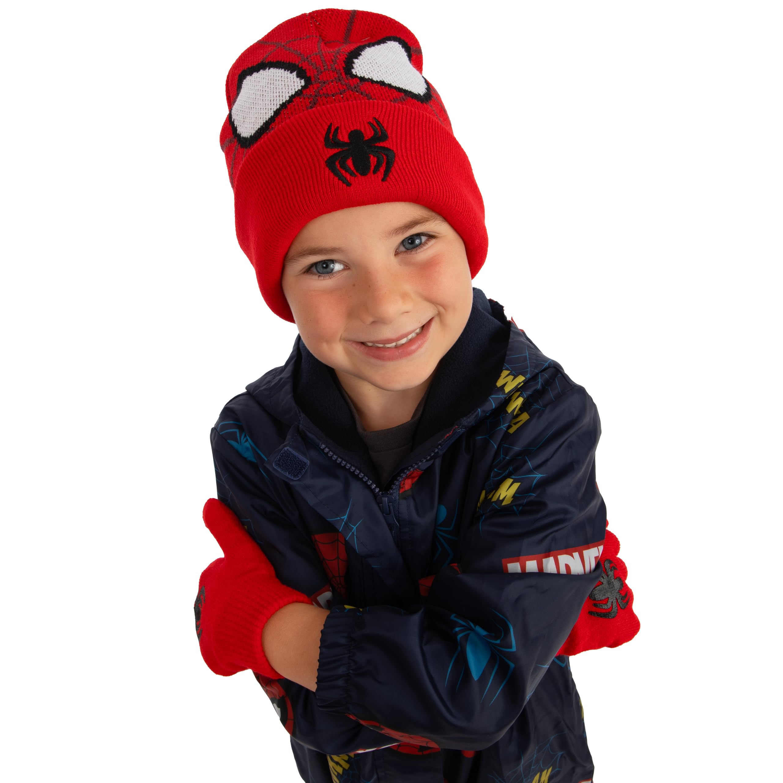 Marvel Spiderman Set Guantes y Gorra para Niños Invierno Rojo Talla Única