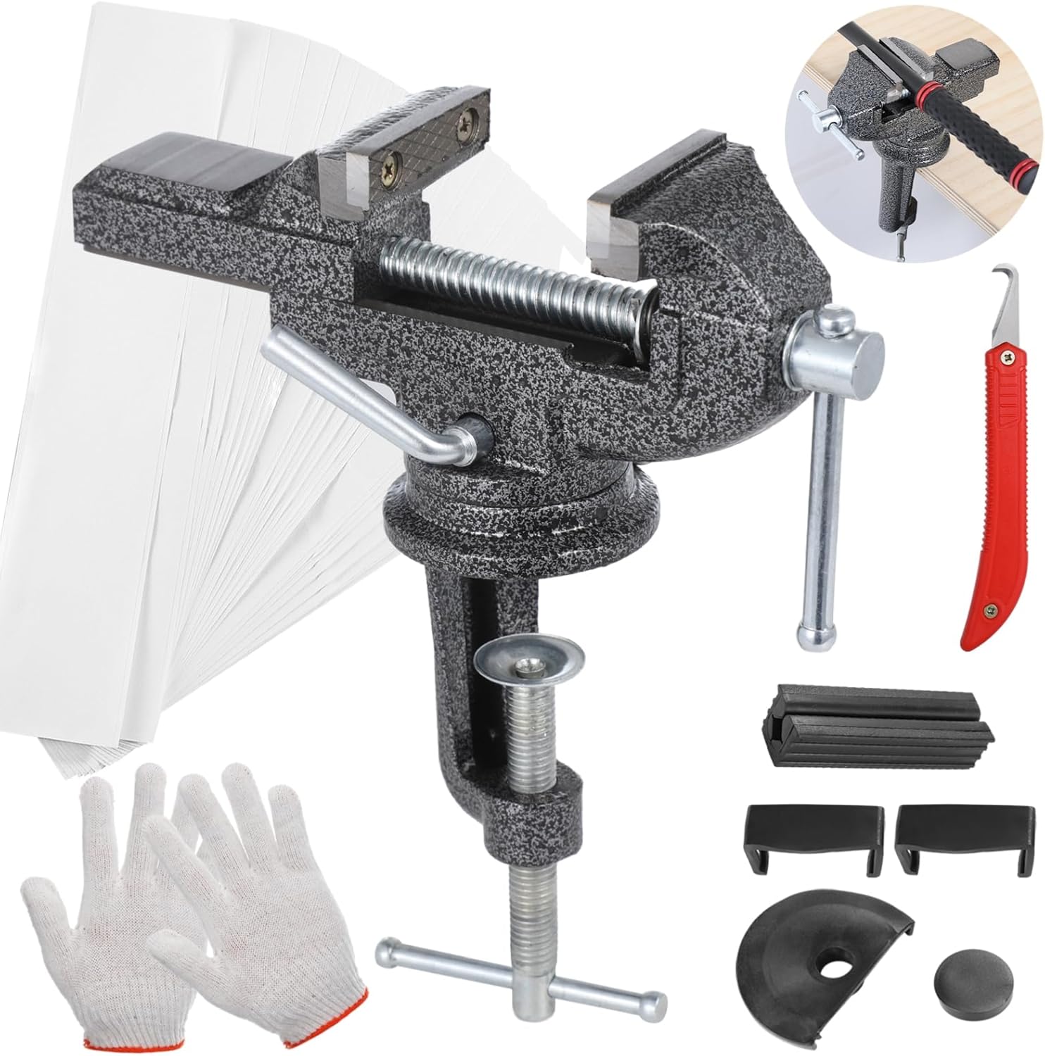 Adjustable Golf Club Grip Vise Kit, 360° Rotating Shaft Puller with Hook Cutter, 20 Double-Sided Tapes, Rubber Sleeve for Easy Regripping