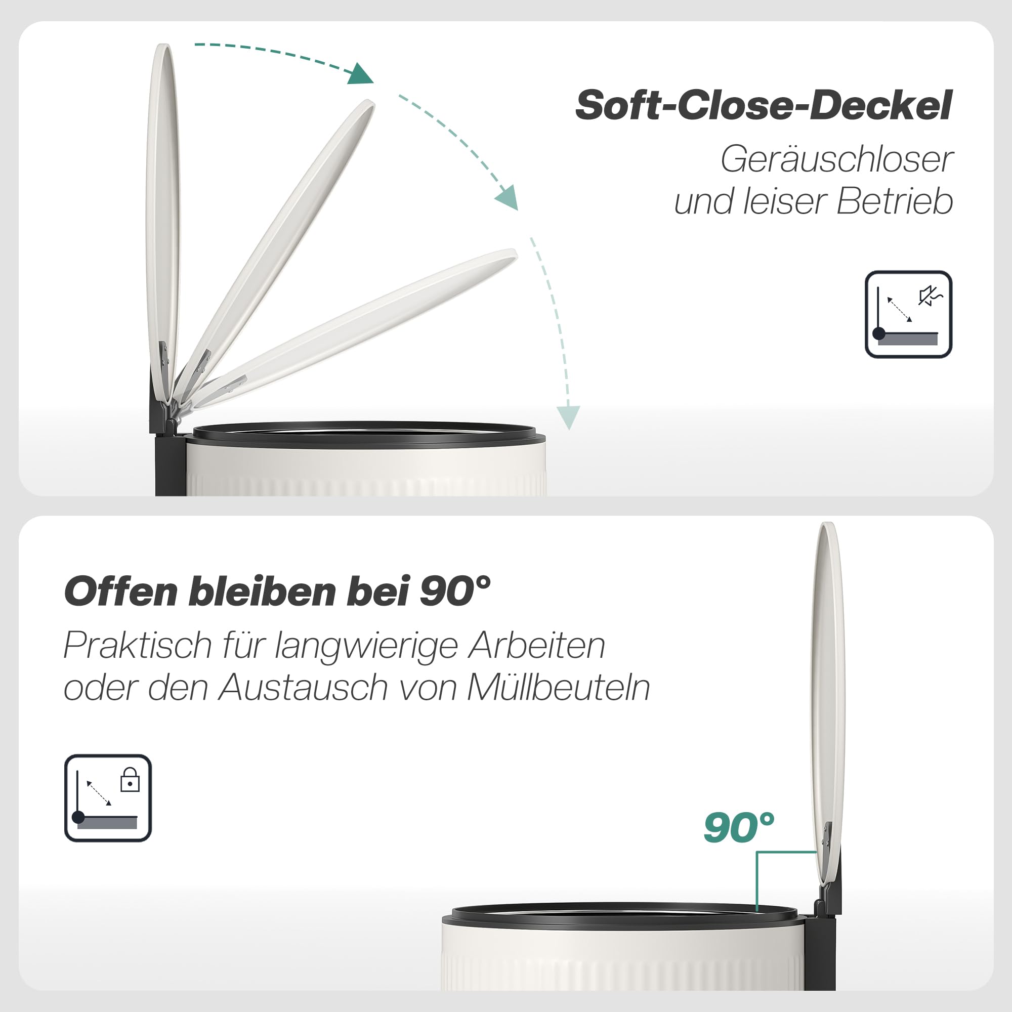 HOMCOM Mülleimer 30 L Treteimer mit Pedal, Cremeweiß, 36 x 30 x 60,5 cm | Softclose-Deckel, Abfallsammler, Abnehmbarer Inneneimer, Abfalleimer, Metall
