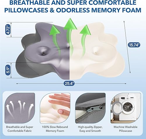 Miniatura 2 de Almohada cervical para aliviar el dolor de cuello, almohadas ergonómicas de espuma viscoelástica para aliviar el dolor de cuello con funda de