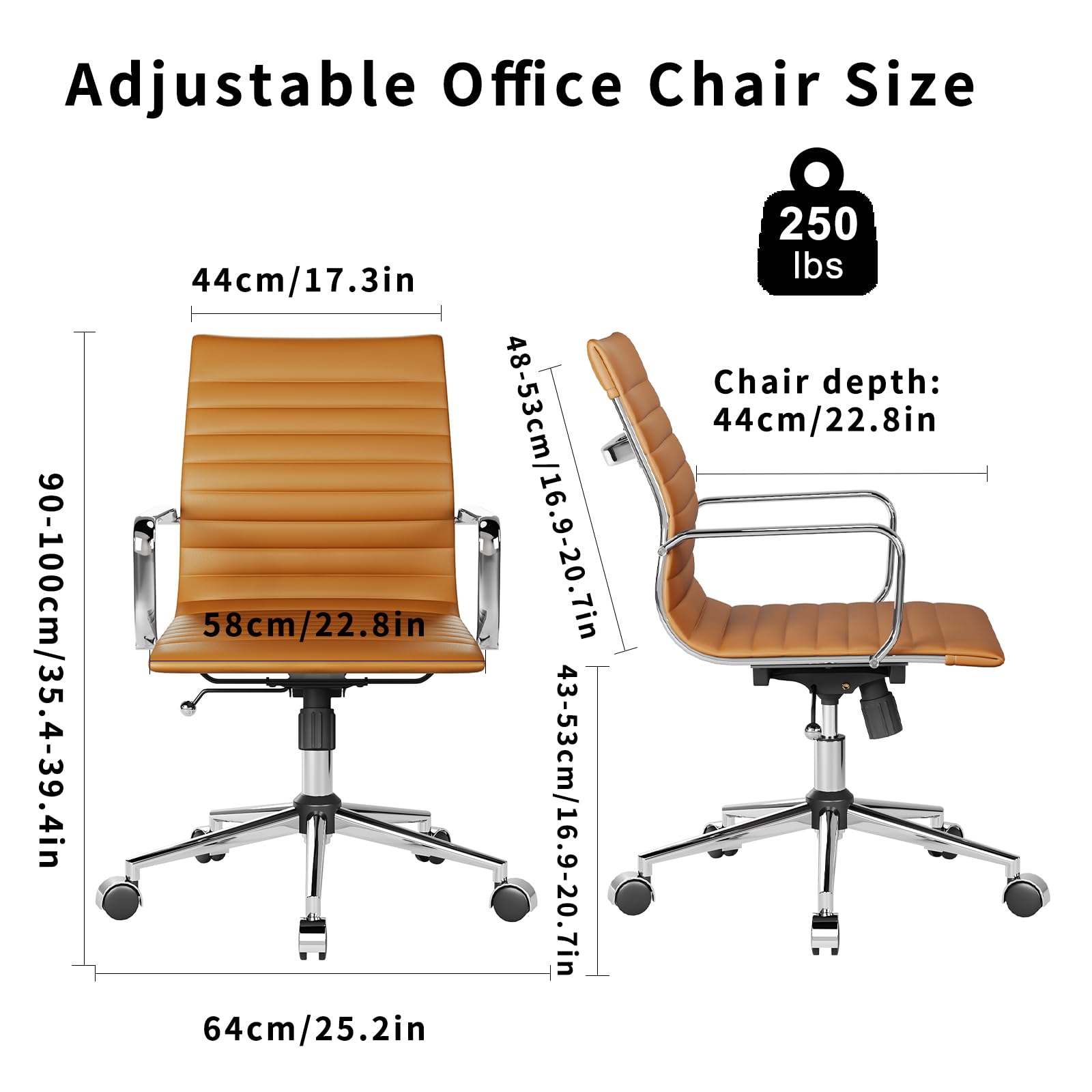 Ergonomiczne krzesło biurkowe z podłokietnikami, krzesło biurowe, regulowana wysokość, 44 x 58 x 90 cm, stylowy kolor terakoty, wygodne do pracy lub nauki