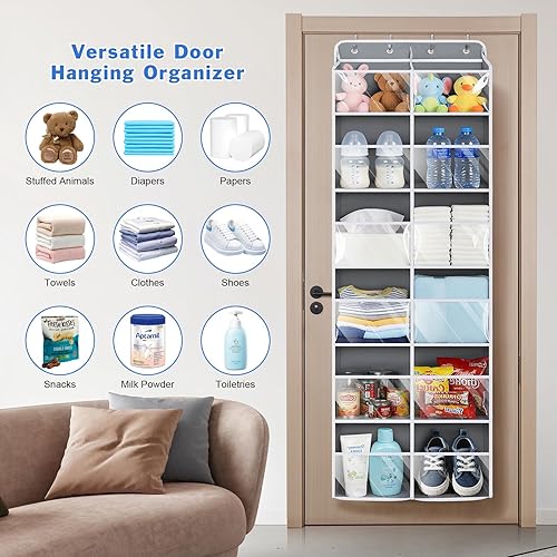 Miniatura 6 de Univivi Organizador de zapatos de 6 niveles sobre la puerta, organizador de zapatos colgante extragrande con 12 bolsillos profundos transparentes y