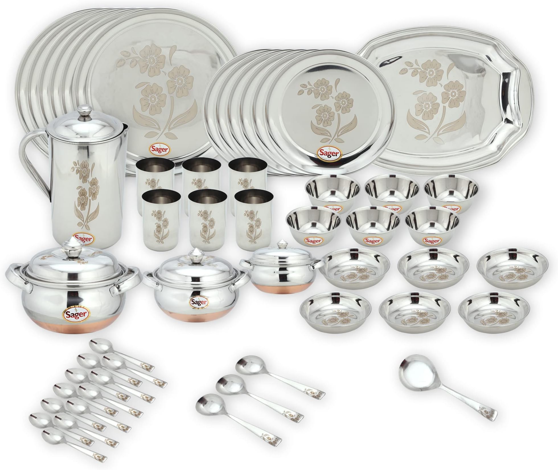 Vinod Steel Stainless Steel Printed Dinner Set 51 Pieces, (Silver