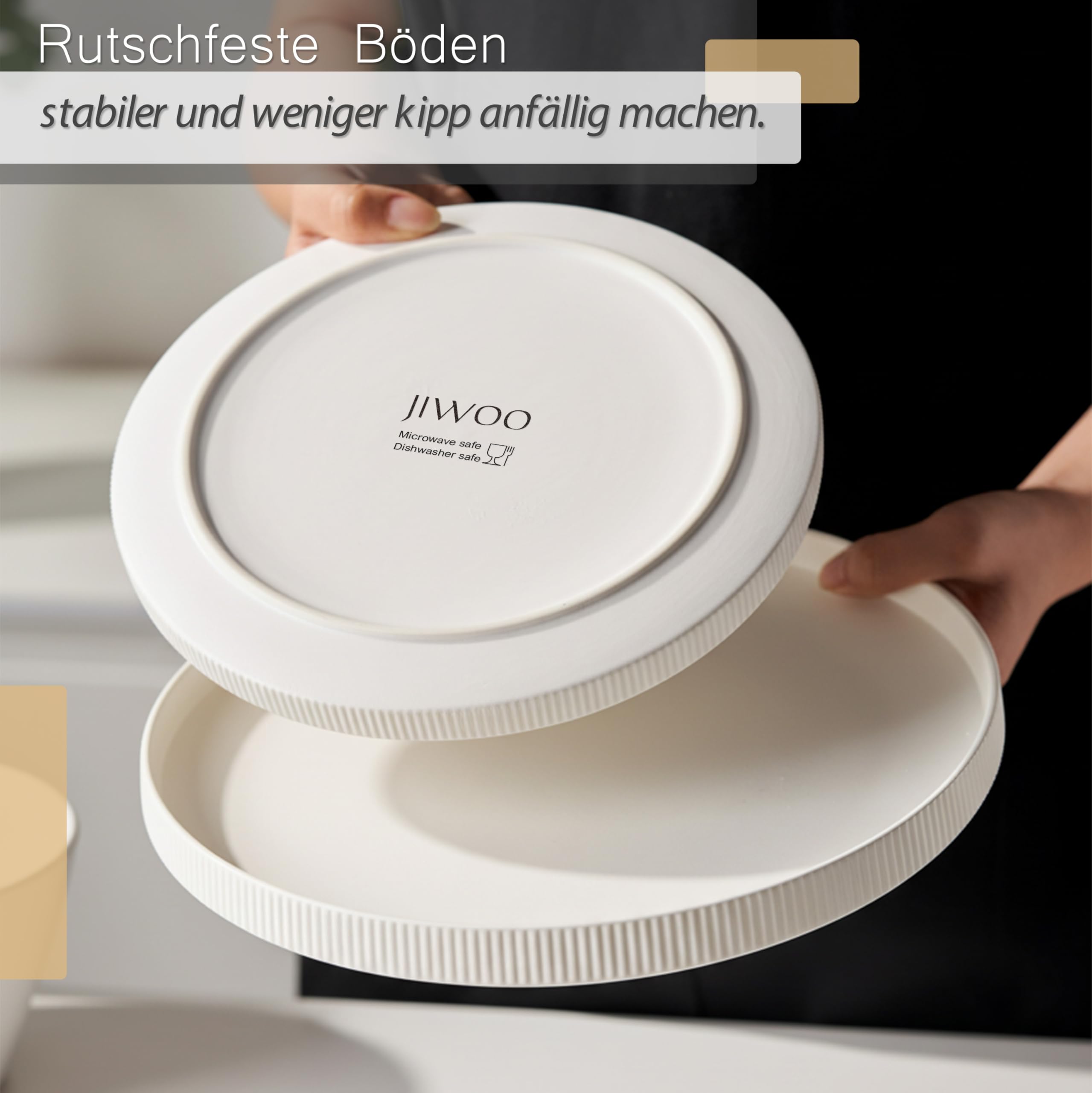 Jiwoo Geschirrset & Tafelservice 12 tlg für 4 Personen Bone China | Modern Bone China – 4 Speiseteller, 4 Dessertteller & 4 Schüsseln, leicht, robust, mikrowellen- & spülmaschinengeeignet