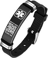 Vista 1 de Pulseras médicas para hombres y mujeres con código QR, pulseras de identificación de alerta médica, pulsera de plástico ajustable ultraligera que se