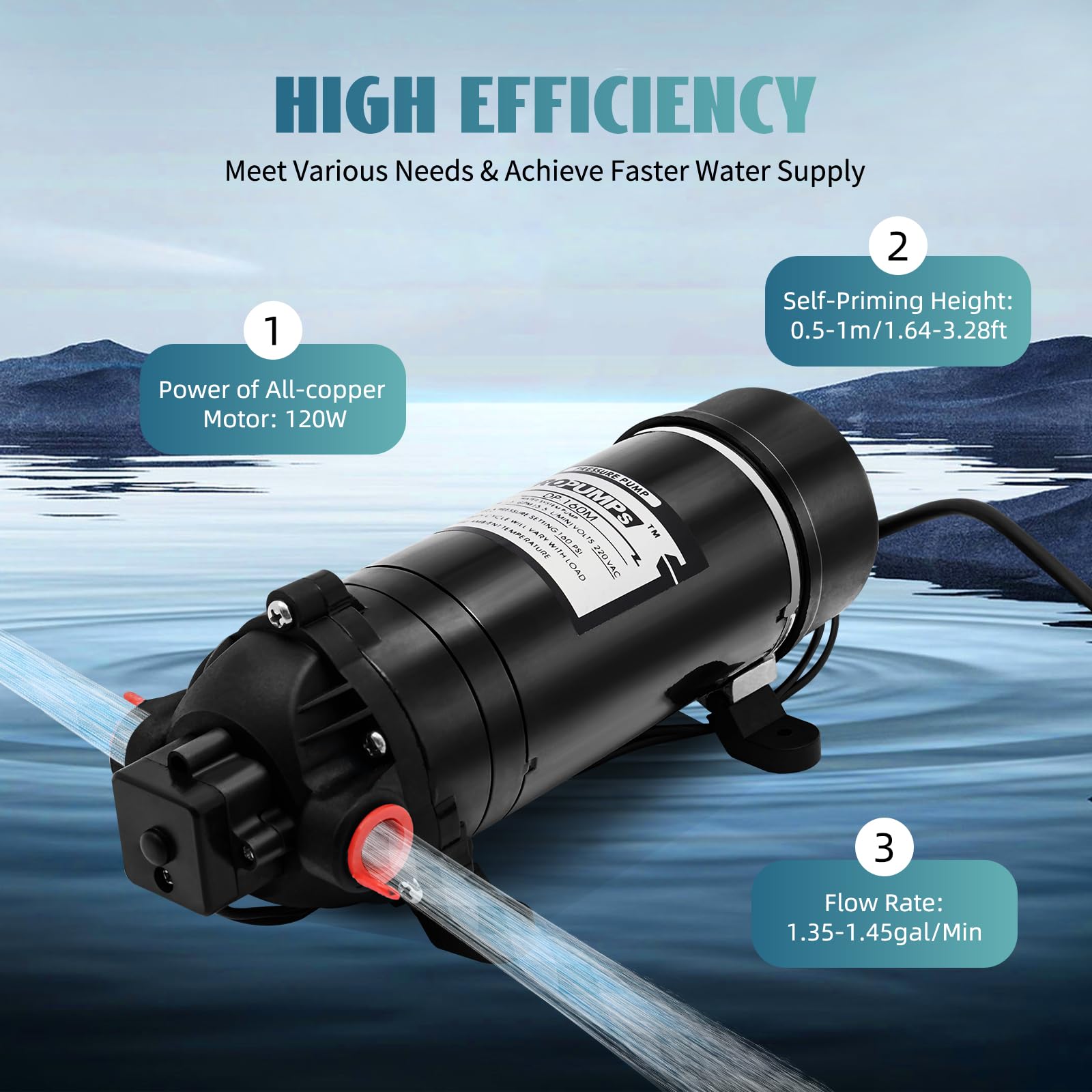 Pompa Membranowa 220 V DP-160 M, Wodna 70 W, Samozasysająca 5-5,5 L/Min, 160 PSI, Wysokociśnieniowa Z Przełącznikiem Ciśnieniowym
