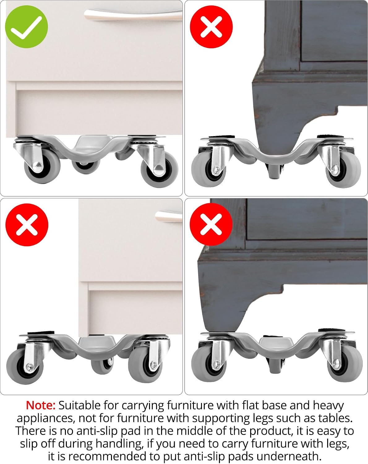 QWORK 8 pcs 6" Steel Tri-Dolly, 200 lbs Load Capacity, Great for Moving Furniture & Appliances