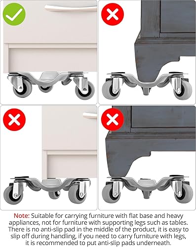 Miniatura 4 de QWORK 8 unidades de 6 pulgadas de acero Tri-Dolly, capacidad de carga de 200 libras, ideal para mover muebles y electrodomésticos
