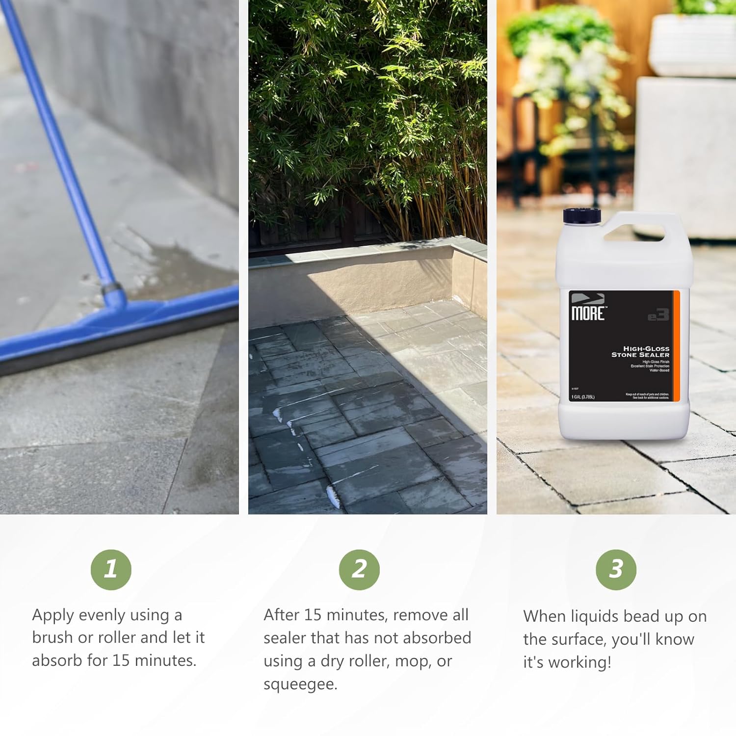 MORE - High-Gloss Stone Sealer - Seal & Enhance Natural Stone, Paver, Tile & Concrete - Wet Look High-Gloss - Protects Against Oil & Water-Based Stains - Indoor/Outdoor Use -Water-Based Formula- 128oz