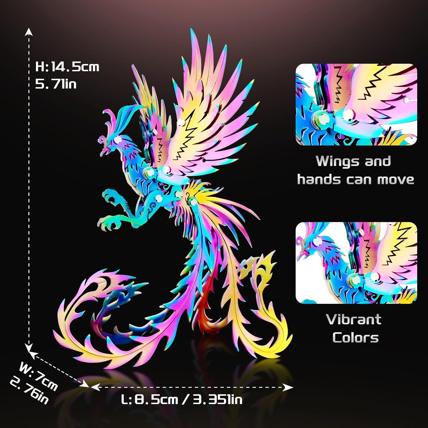 3D Metal Model Kits, Mechanical Undead Bird Seven Colors 3D Metal Puzzle,Steel Mythology Animal Series DIY Brain Teasers Simple 3D Puzzles Home Decor Art Craft Gifts Toys for Adult