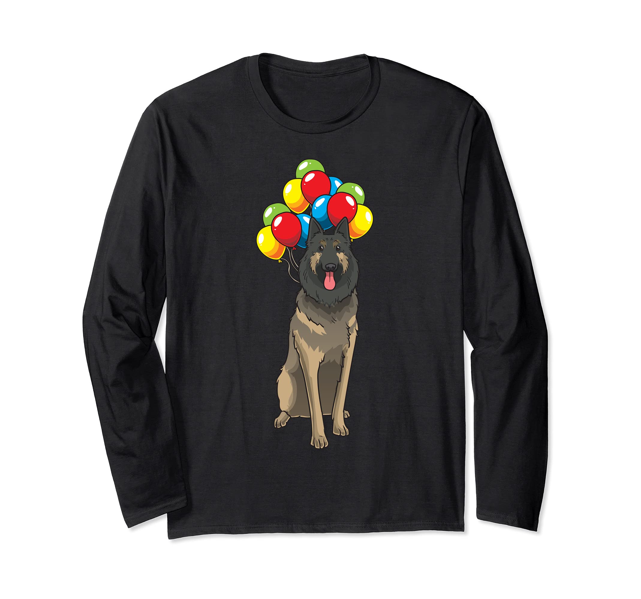 Funny Belgian Shepherd Tervuren Dog With Balloons Long Sleeve T-Shirt, Black