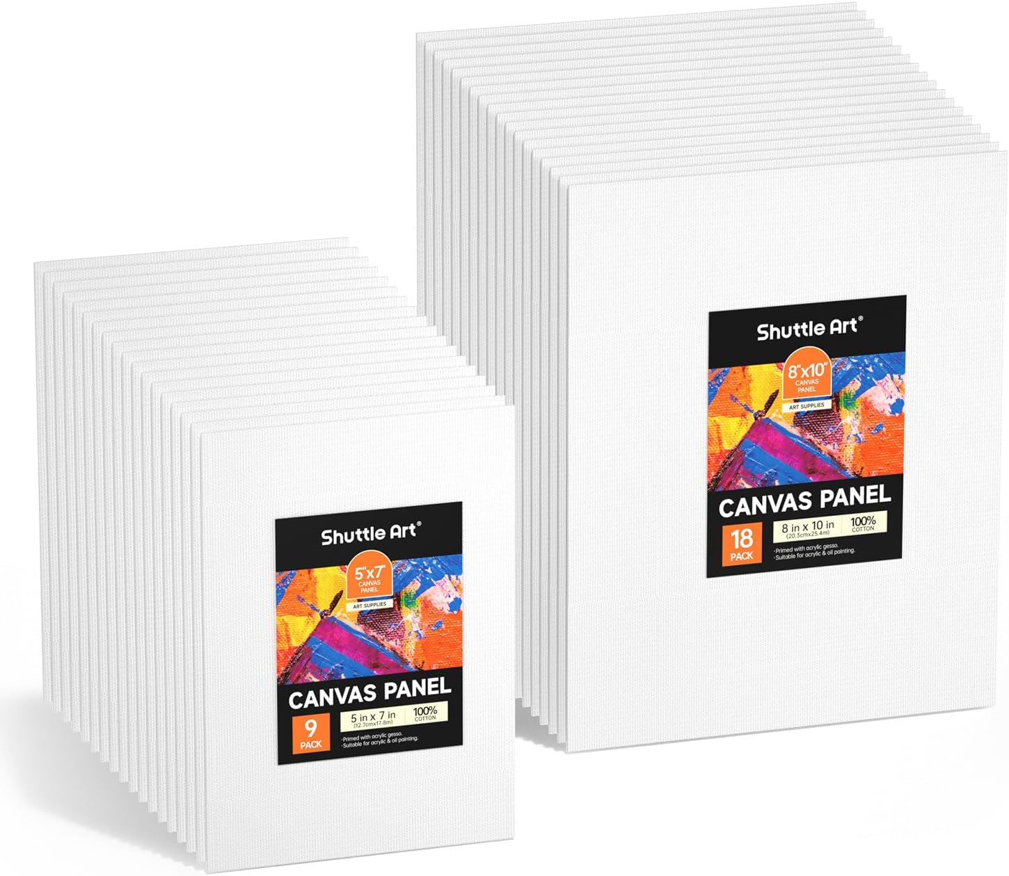 Shuttle Art 36 Pack Canvas for Painting, 5x7 & 8x10 Inch(18 of Each), Primed, 100% Cotton Blank Canvas Boards for Painting, Ideal Art Supplies for Kids Adults Artists Acrylic Oil Painting