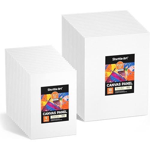 Shuttle Art Painting Canvas Panels, 36 Pack, 5x7, 8x10in (18 of Each), 100% Cotton, Primed White Canvas Boards for Painting, Blank Canvases for Kids, Adults & Artists for Acrylic and Oil Painting