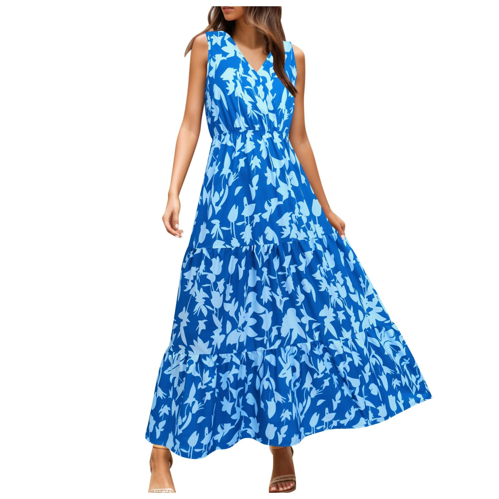 Robe Sexy Femme Chic Col V Robe Droite Fluide Manches 3/4 Robe Mi Longue Chemise Tunique Bohème A-Line Robe Volant Sexy Chic Rétro Robe de Plage Cocktail Tendance Robe Ete Femme Mi Longue