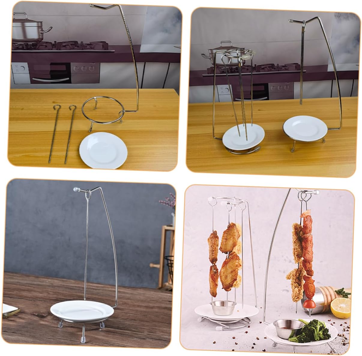 Grill Skewer with Stand 1 set Stainless Steel Vertical Skewer Stand Brazilian Vertical Spit Stand with Removable Spikes for Shawarma, Kebabs on Smoker, Oven, BBQ