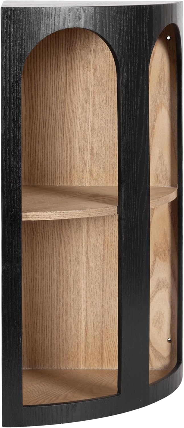 Kate and Laurel Elloree Modern Corner Shelf Cabinet for Storage and Display; 16 x 11 x 24; Black and Natural; Transitional Corner Storage for Use as Living Room Shelving or Bedroom Storage Design