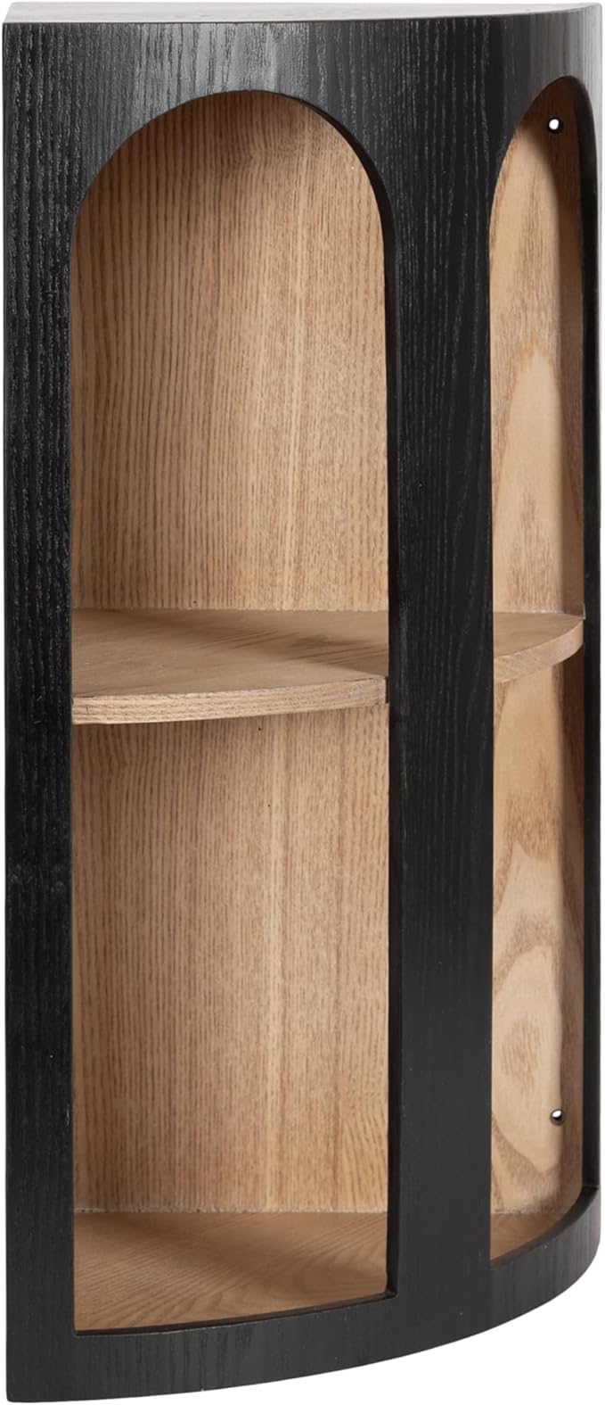 Kate and Laurel Elloree Modern Corner Shelf Cabinet for Storage and Display; 16 x 11 x 24; Black and Natural; Transitional Corner Storage for Use as Living Room Shelving or Bedroom Storage Design