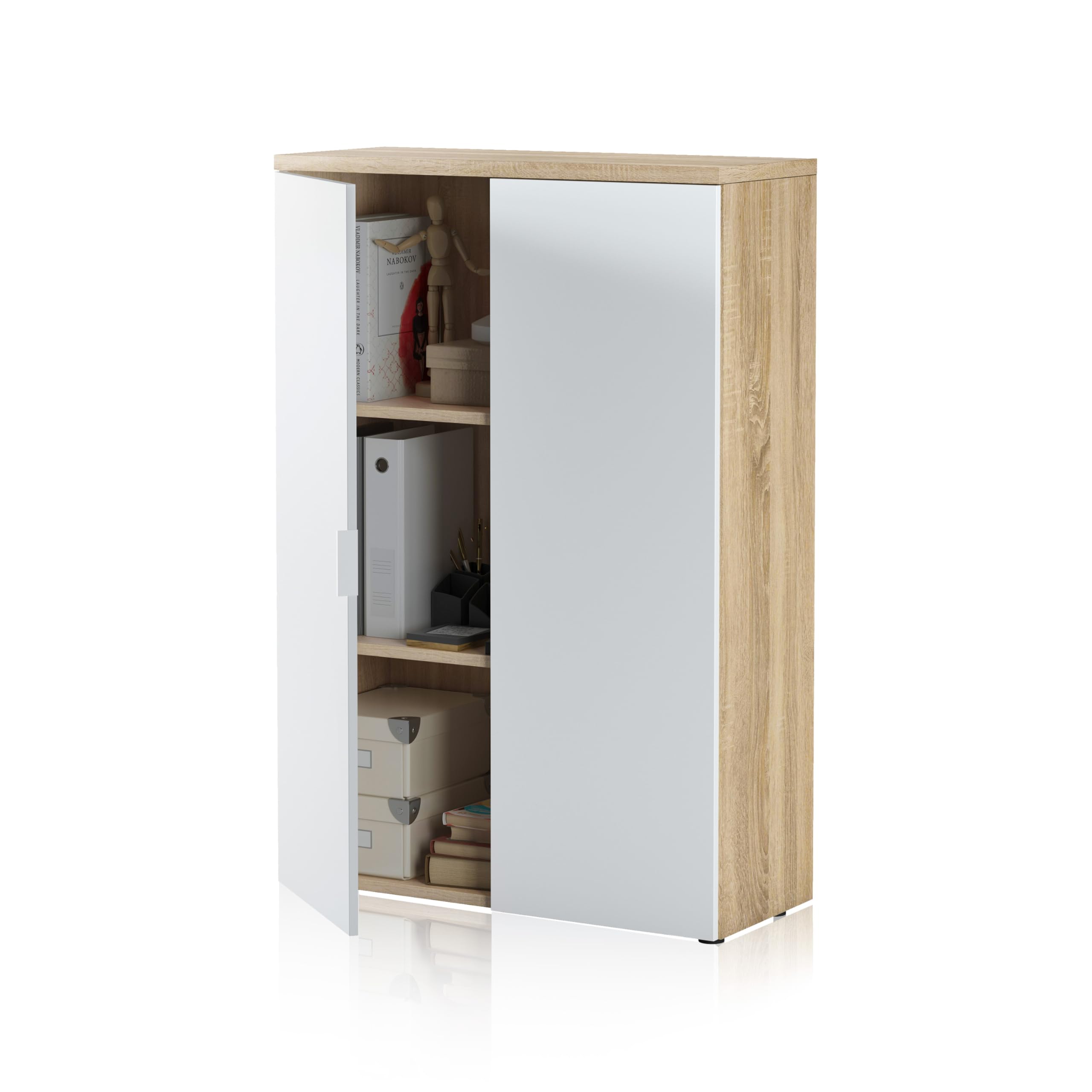 Duehome Blanco Artik | Mueble Auxiliar Despacho, Armario Estudio, Modelo Work, Acabado En Y Roble Canadian, Medidas: 119 Cm (Alto) X 80 Cm (Ancho) X 32,5 Cm (Fondo)
