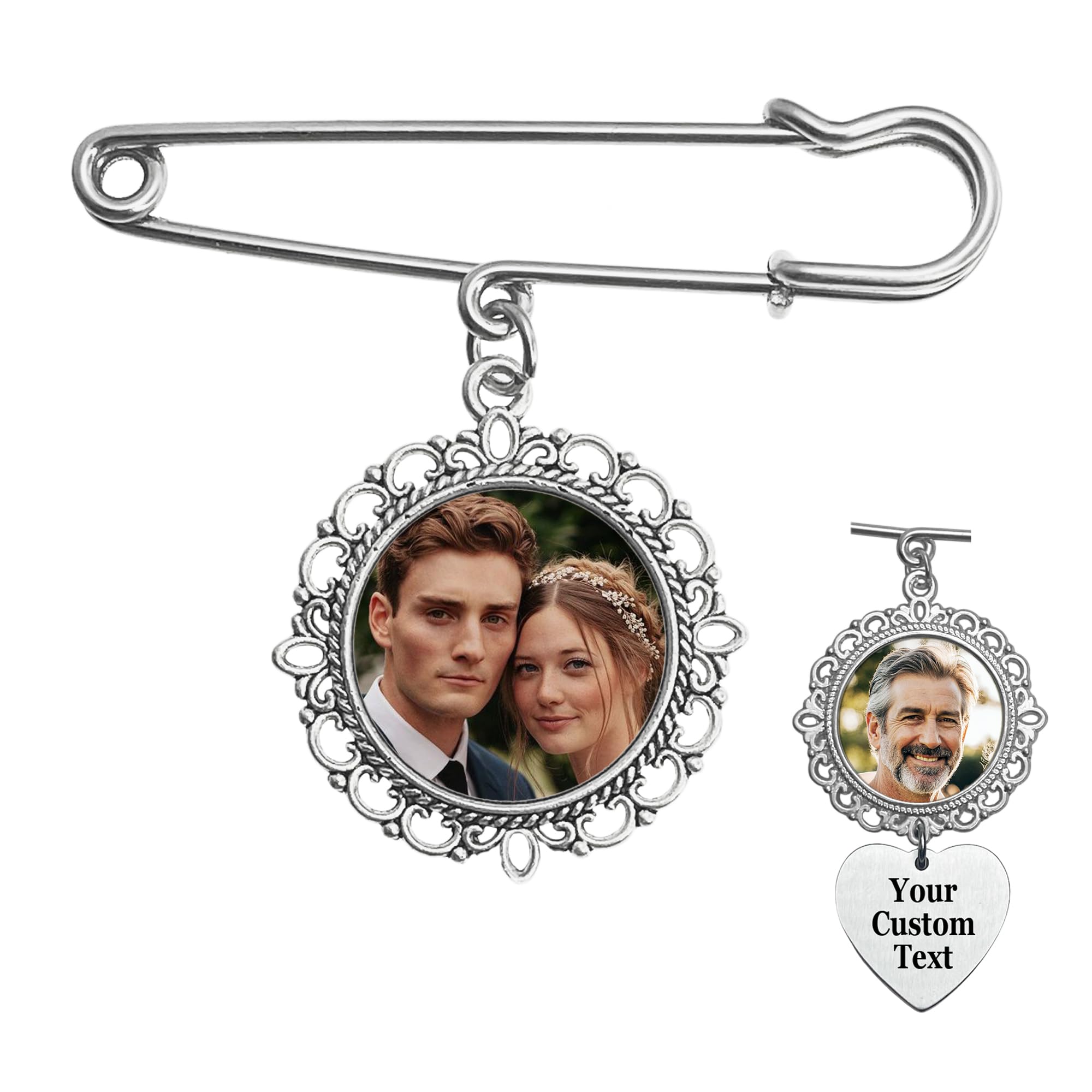 Wedding Bouquet Photo Charms Groom Boutonniere Pins For Bride Custom Pins Memorial Gifts Bridal Shower Graduation Bachelor Party Father Mother Men