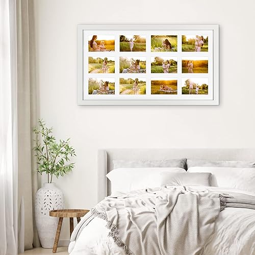 Vista 35 de Juego de 2 marcos de fotos negros de 12 aperturas de 4 x 6 pulgadas, múltiples marcos para mostrar fotos de 6 x 4 con paspartú blanco