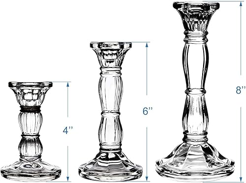 Miniatura 4 de 3 paquetes de portavelas de cristal - Portavelas transparentes para velas cónicas - Centros de mesa para velas, velas LED cónicas, decoración para