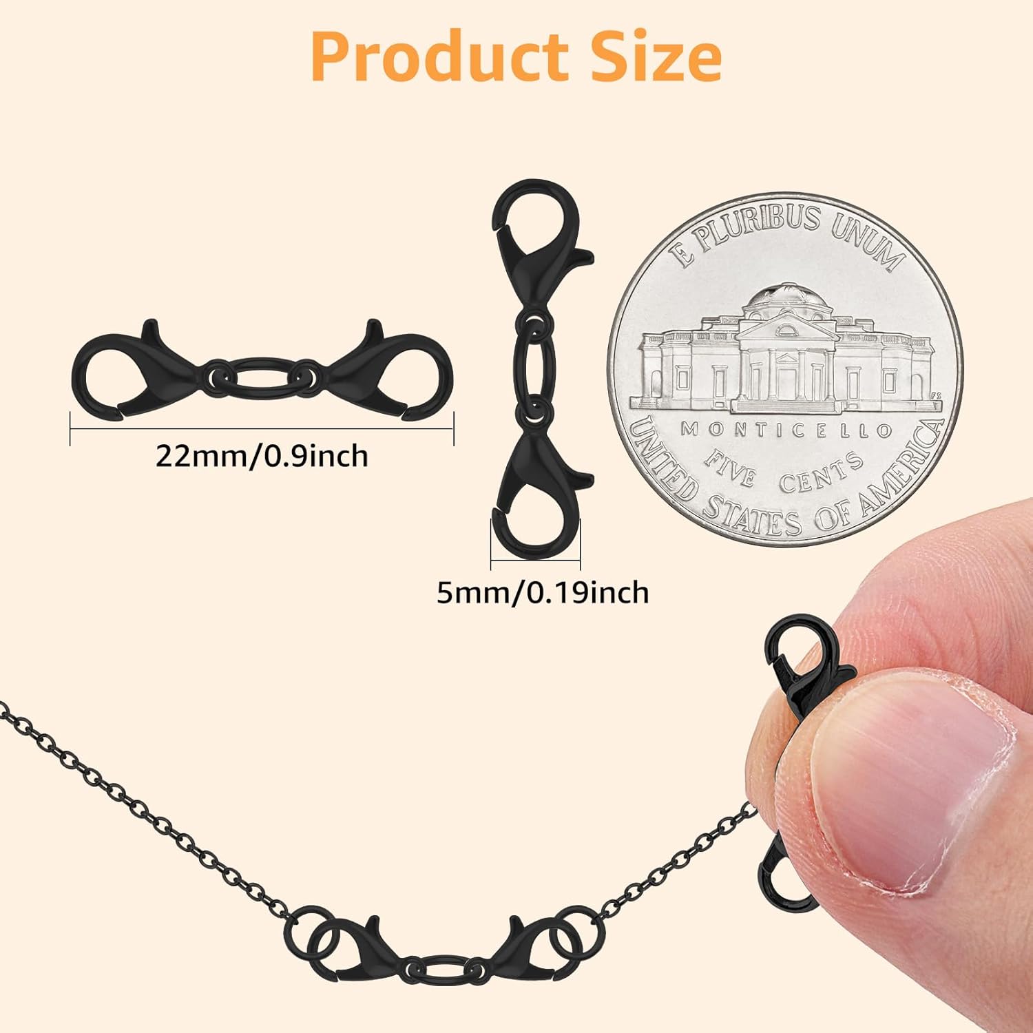 50Pcs Double Lobster Clasp Extender Black Double End Design Necklace Extender Clasp Closures Jewelry Converters Connector for Women Necklace Clasps Bracelet Extension DIY Jewelry Making Accessories - Image 3