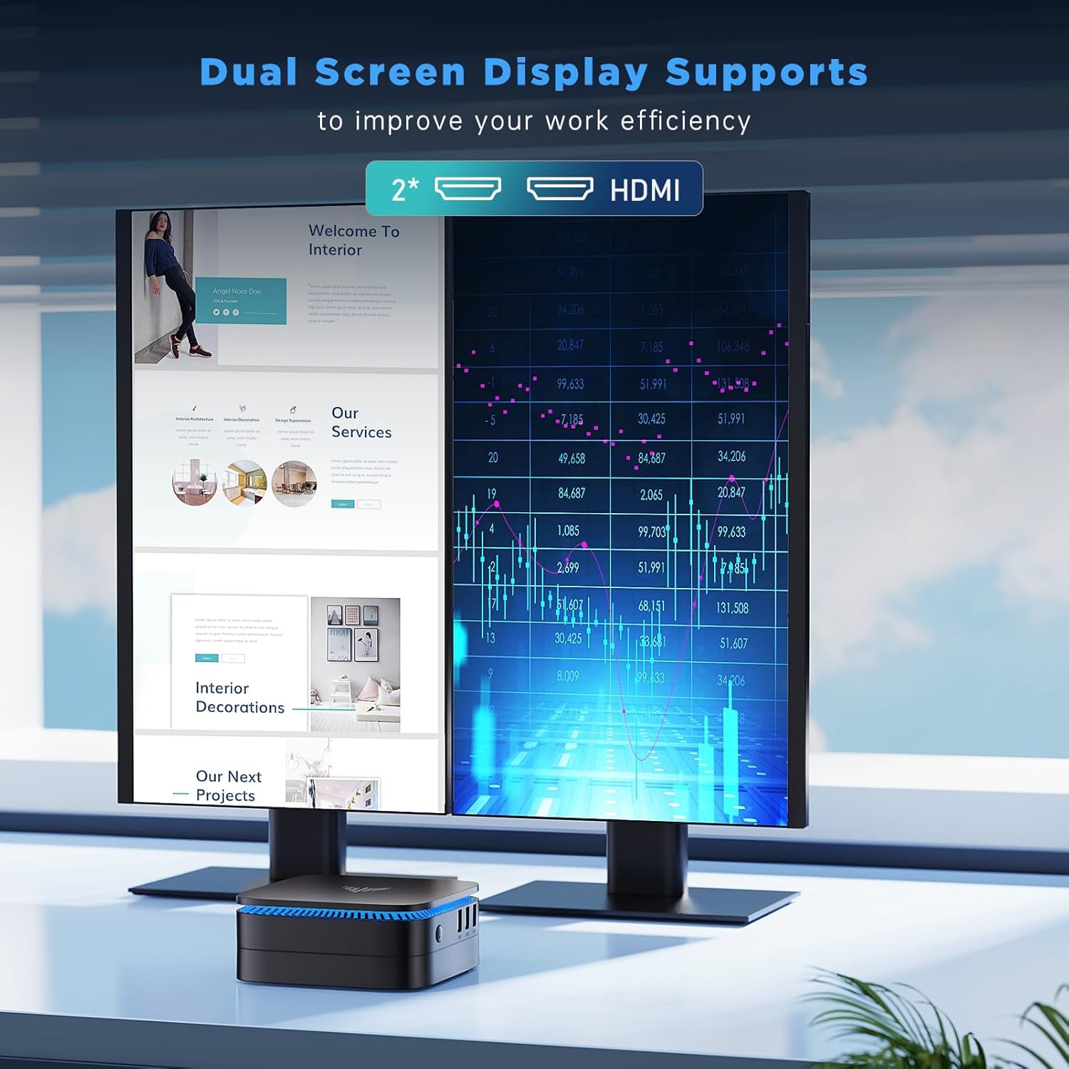 KAMRUI AK1PLUS Mini PC, 8GB DDR4 256GB M.2 SSD, Mini Desktop Computer with 4 USB-A, 2 HDMI, Ethernet