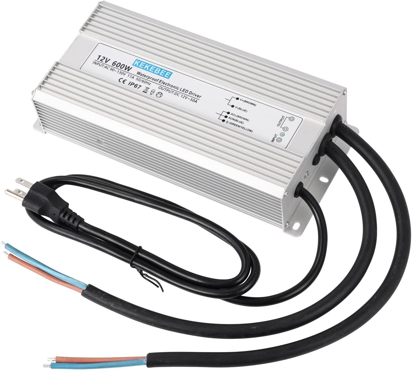 LED Driver 12V600W Waterproof Power Supply 110V/130V AC to 12V DC 50A Low Voltage Transformer IP67 Hotel Exterior Wall Landscape Light LED Light with Spotlight Switch Power Supply