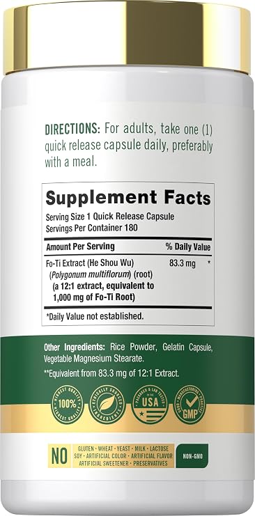 Carlyle Fo-Ti Supplement | 180 Capsules | He-Shou-Wu Root Extract