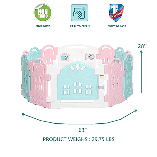 Miniatura 3 de Dream On Me Parque infantil Rumi de 12 paneles en rosa y azul, fácil de plegar y almacenar, divertido panel de juegos, corralito interior y exterior