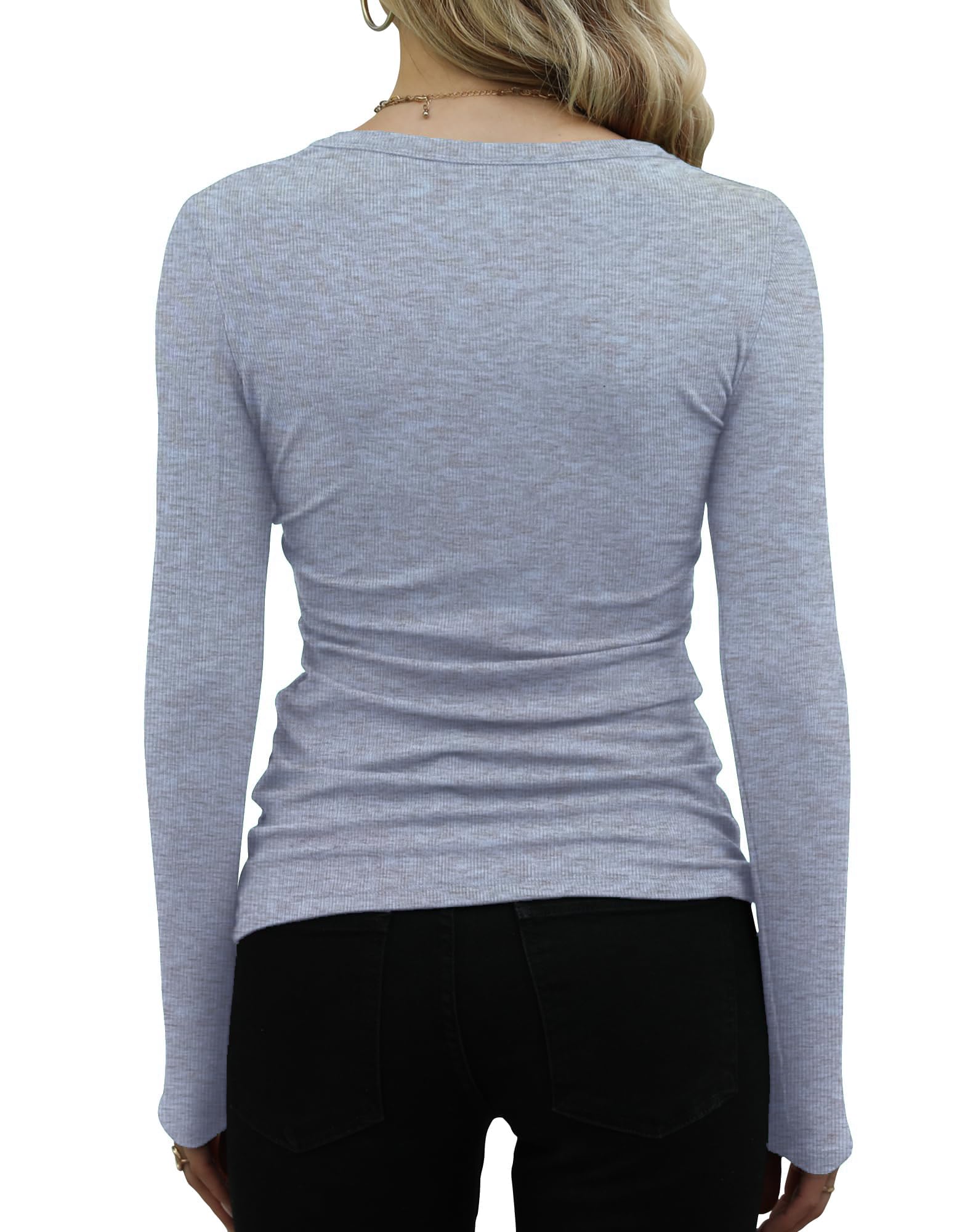 DUOEASE T-Shirt Femme Pull-on à Manches Longues Top Élégant Basique | Coupe ajustée, respirant, matière douce et extensible, col rond, polyvalent, décontracté et élégant, automne-hiver