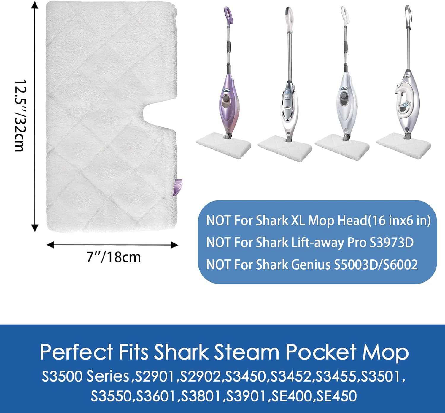 6 Pack Pocket Steam Mop Pad Cleaning Pads for Shark Steam Pocket Mop S3500 Series S3501 S3601 S2902 S3901 S3550 S3601d S3801 S3801co Se450 S2901