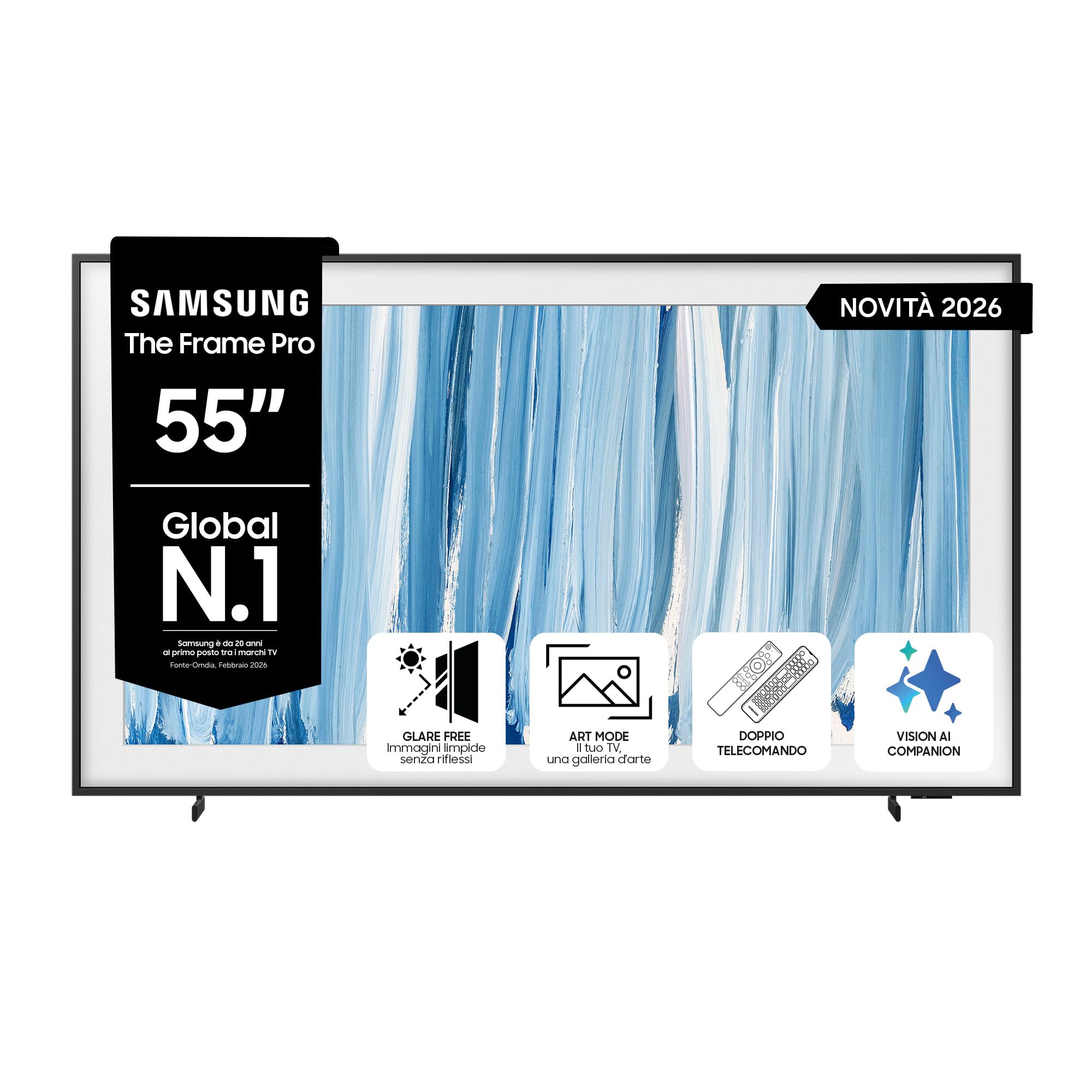 Samsung Smart TV 55" QE55LS03HWUXZT The Frame Pro Neo QLED 4K, Glare Free, HDR10+, Dolby Atmos, Art Mode, Modern Frame Design, Wireless One Connect, Vision AI, Alexa, PACCHETTO INTRATTENIMENTO, 2026