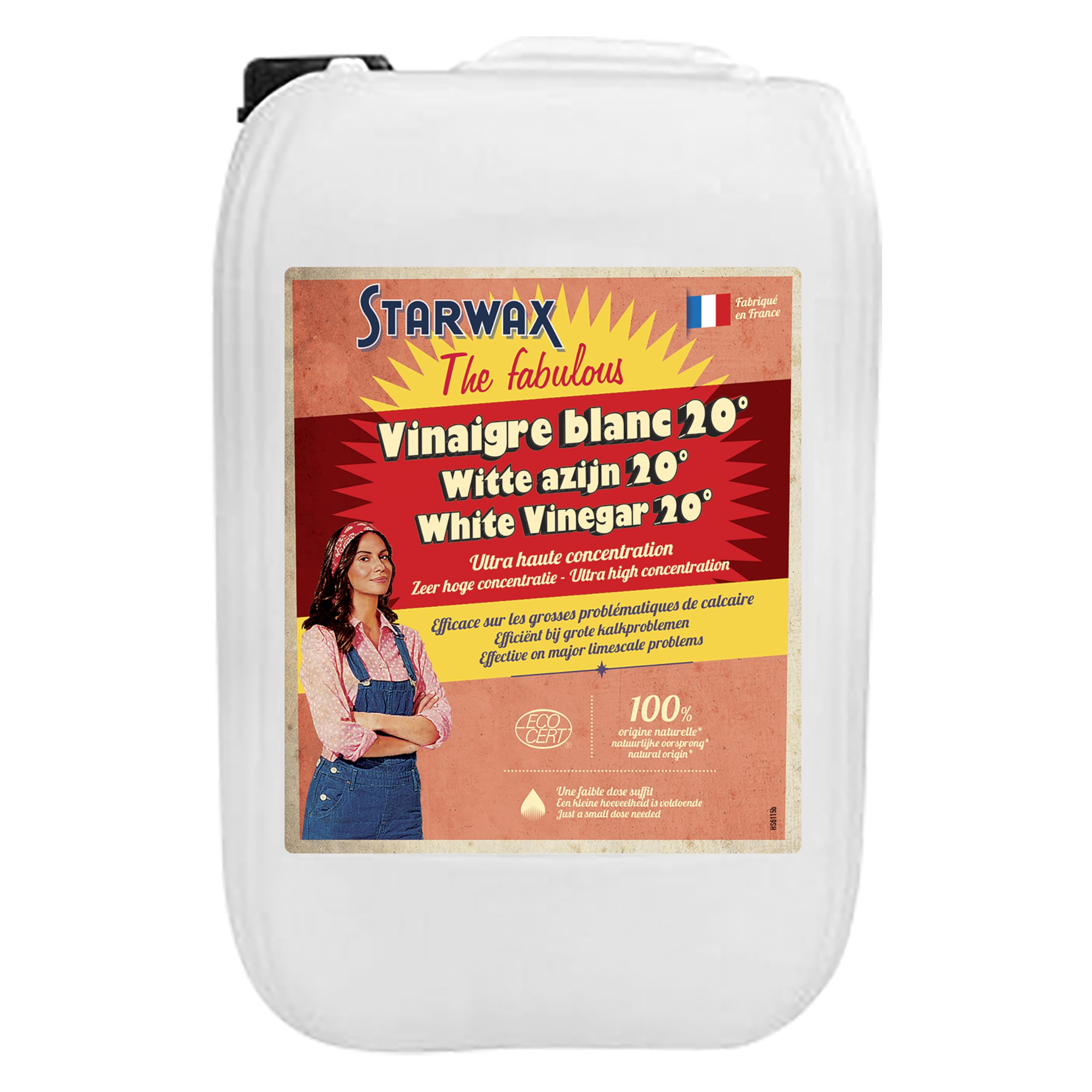 STARWAX FABULOUS Vinaigre blanc ménager 20° 10L | Détartrant surpuissant, robinetterie carrelage paroi de douche et textile, issu de betteraves, fabriqué en France