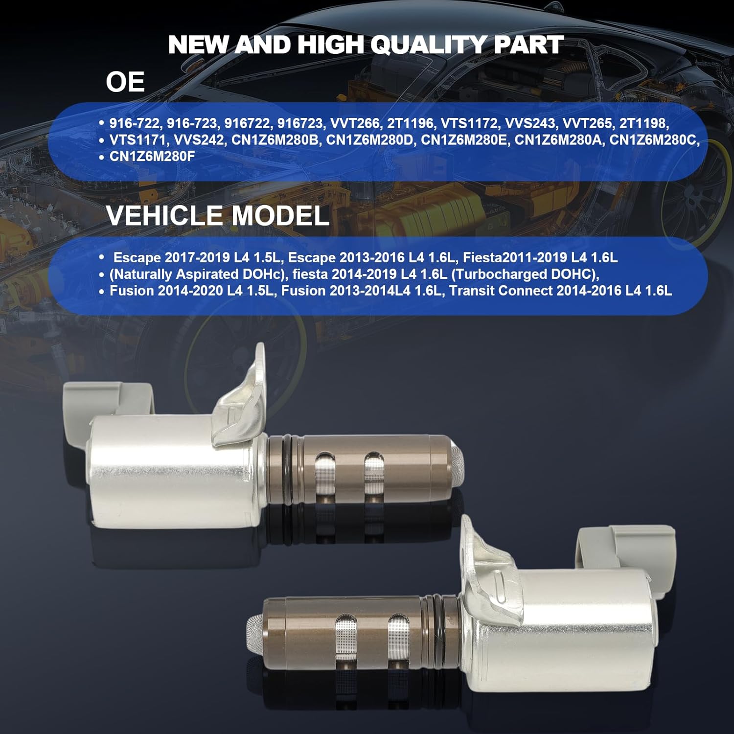 2 pcs Variable Valve Timing (VVT) Solenoid Valve Compatible with Escape 2013-2019, Fusion 2013-2020, Transit Connect 2014-2016, Fiesta 2011-2019, 1.5L 1.6L Replacement 916-722, 916-723