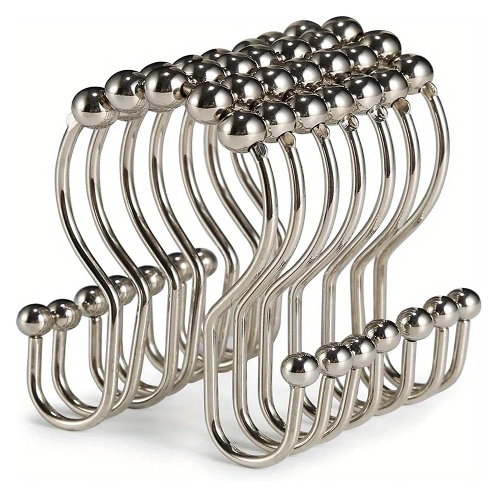 curtain hooks 12pcs Shower Curtain Hooks, Roller Balance Sliding Anti-Drop Double for home(Iron Nickel)