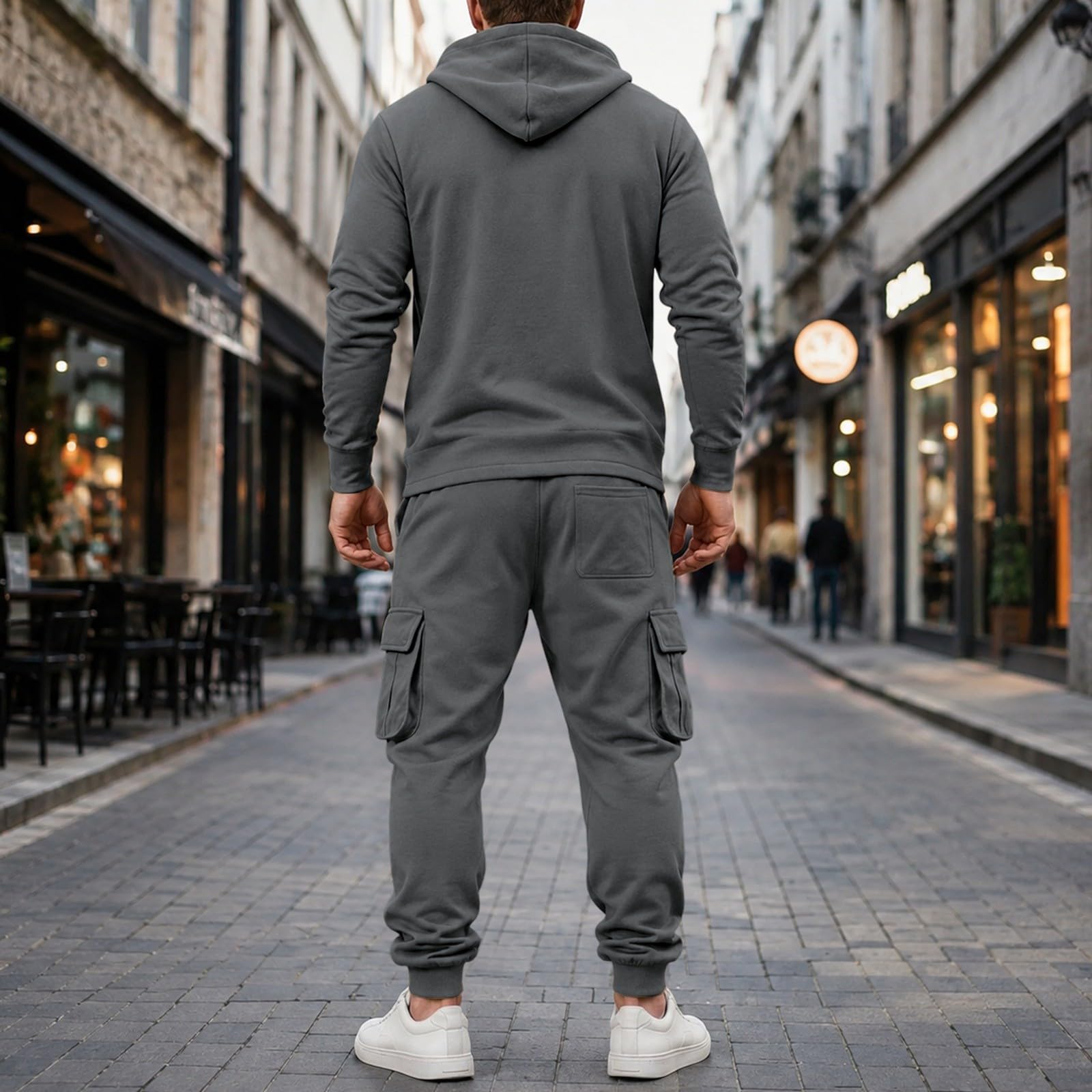 Completo sportivo da uomo a due pezzi con felpa e pantaloni cargo larghi fo
