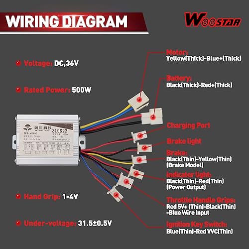 Miniatura 6 de WOOSTAR Controlador de velocidad de motocicleta 36 V 500 W de repuesto para scooter eléctrico, bicicleta E, cepillo de triciclo