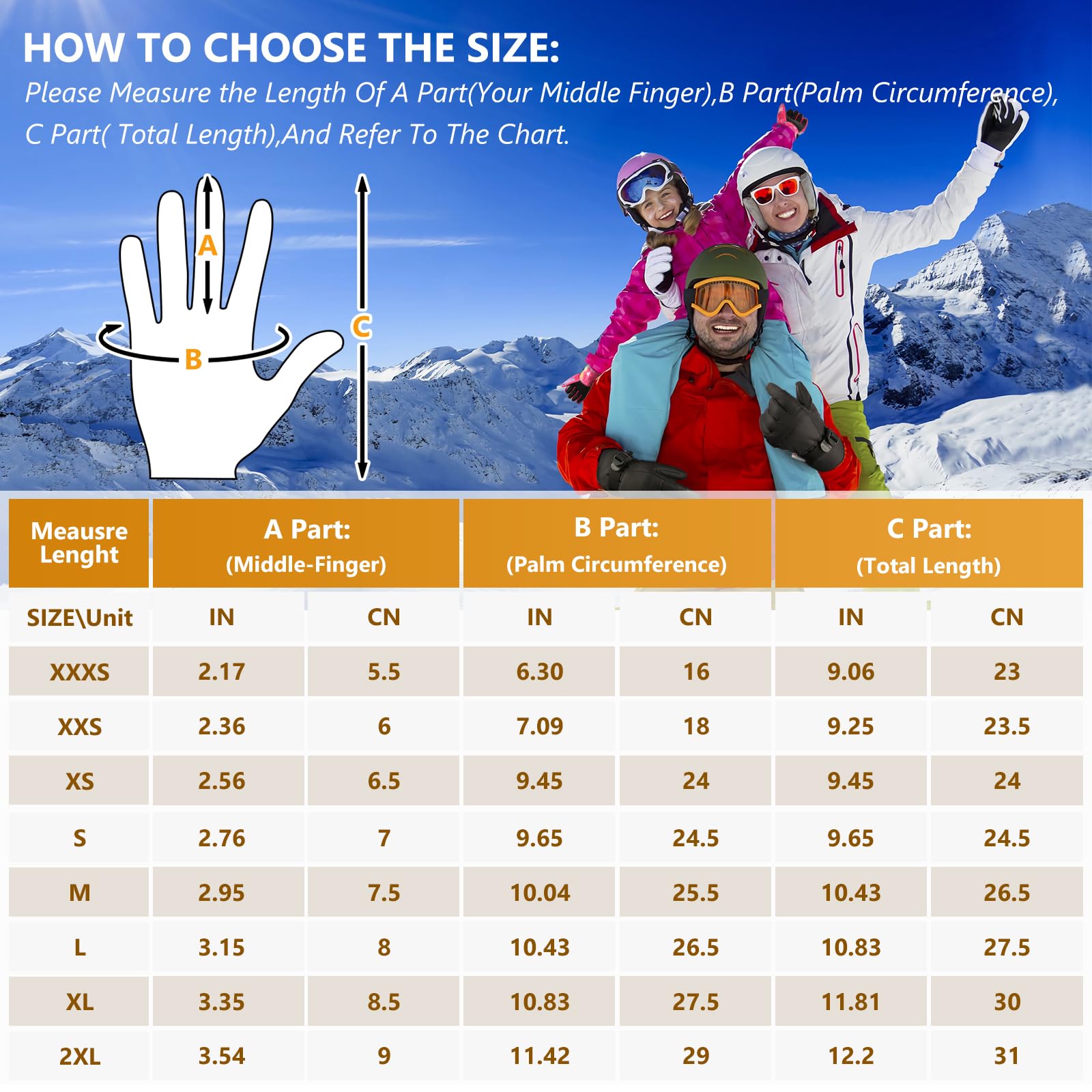 Ski-Handschuhe, Winterhandschuhe, Schneehandschuhe, Ski- und Snowboardhandschuhe für kaltes Wetter, sowohl für Männer als auch für Frauen, geeignet für Eltern und Kinder