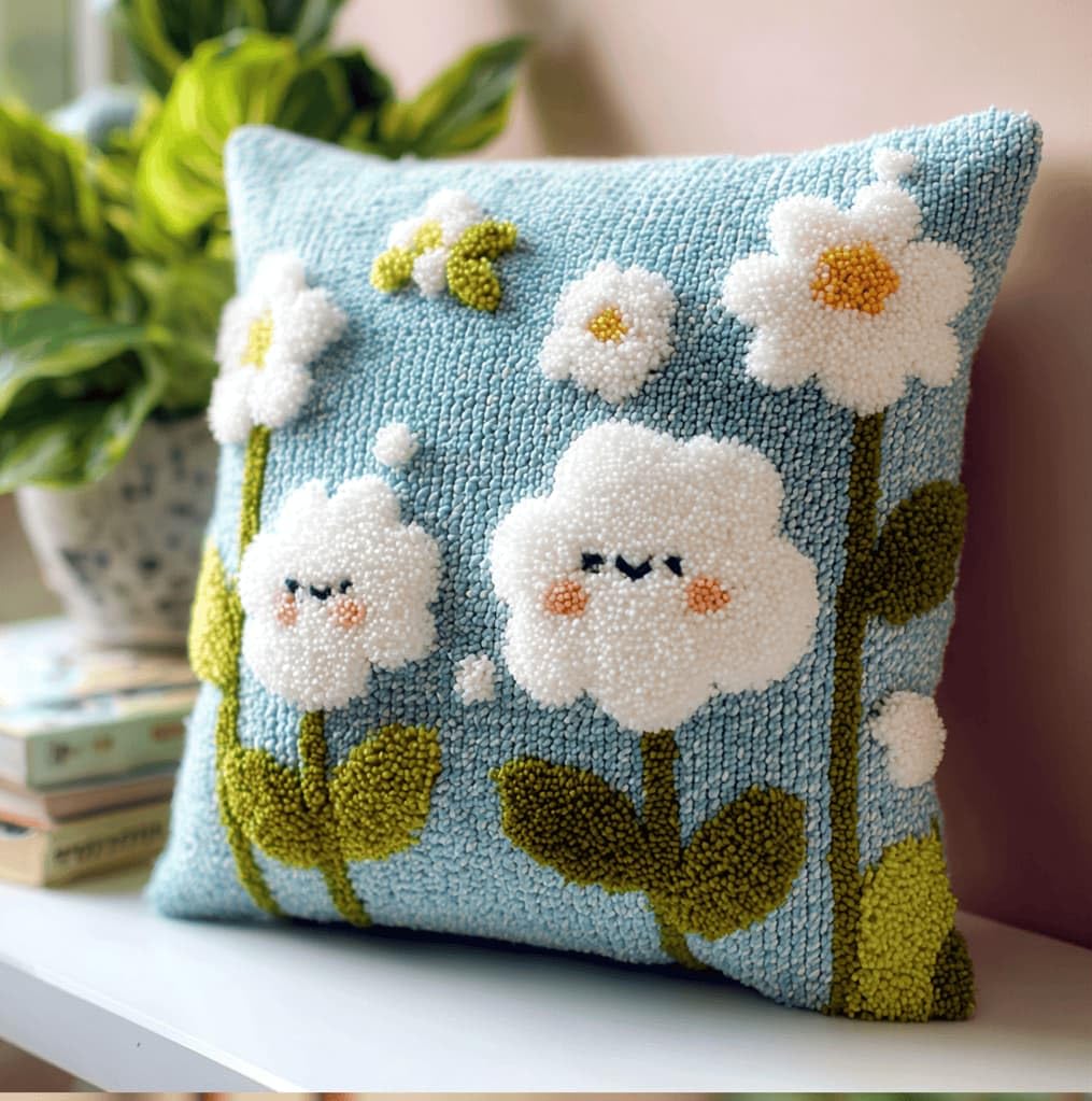 Kitquiver Latch Hook Cushion Kit,Lily DIY Throw Pillow Cover 43X43Cm