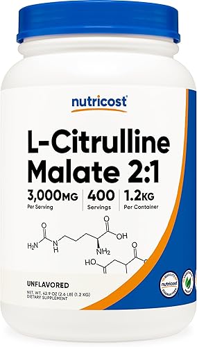 Miniatura 10 de Nutricost L-Citrulina Malate 21 (10.58 oz) Ponche de frutas - Apoyo al entrenamiento, rendimiento muscular, refuerzo de óxido nítrico, suplemento en