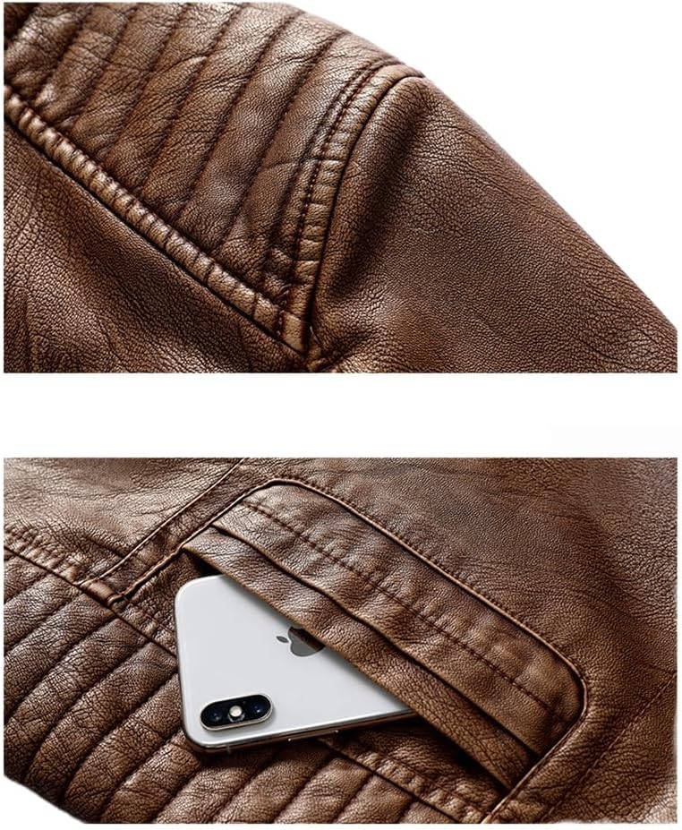 Men's Washed PU Jackets Mens Faux Leather Jacket Eith Fur Lining Slim Fit Trend Motorcycle Winter Coat Vintage Classic Wear