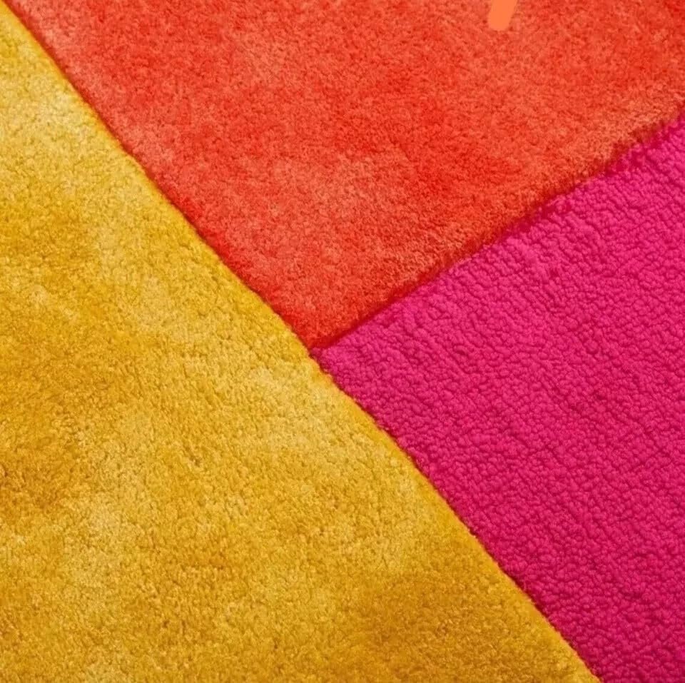 10x14 Ft Hand Tufted Wool Area Rug, Modern Abstract Geometric Pink Yellow & Beige Design, Premium Handmade Carpet for Living Room Bedroom & Home Décor