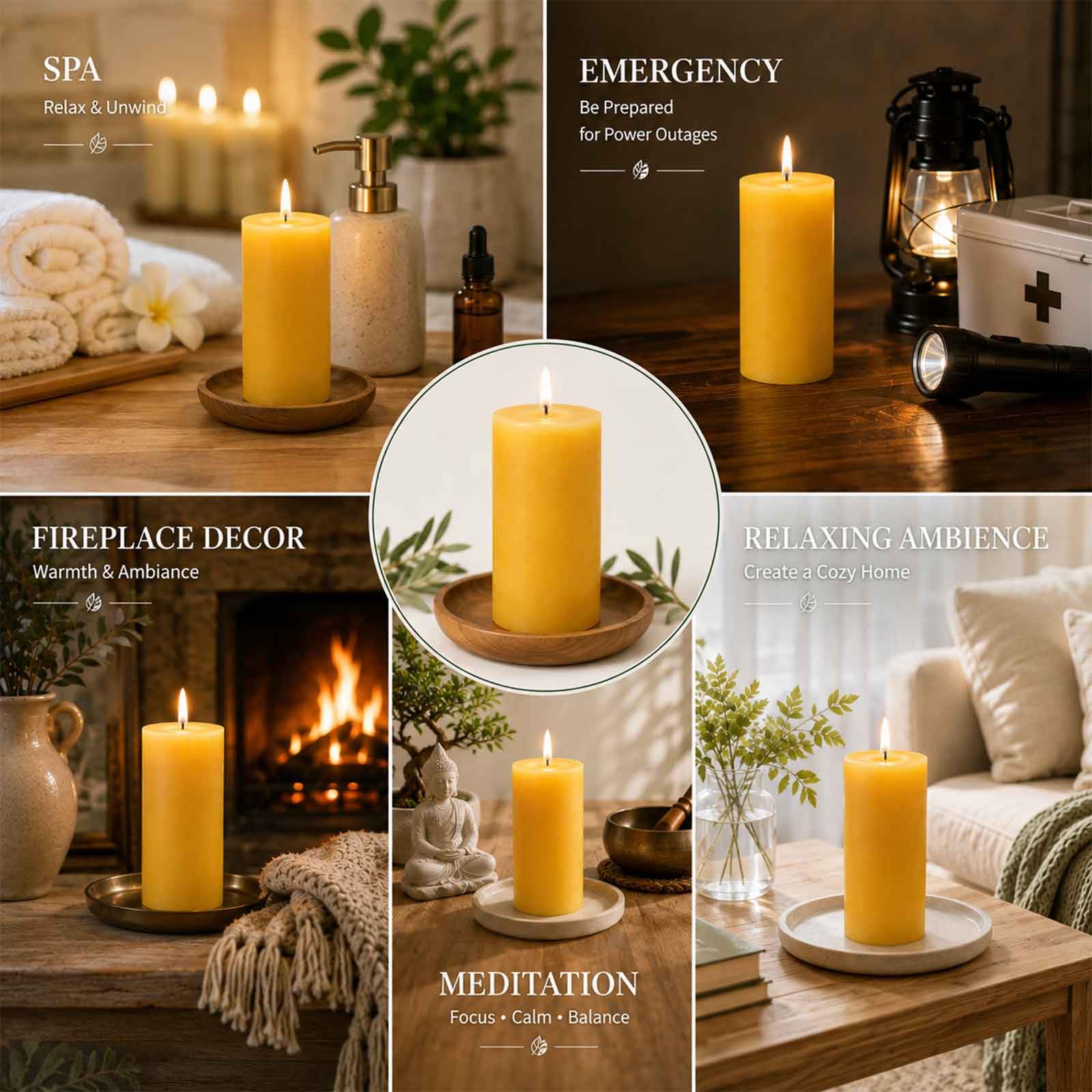 Juego de velas de cera de abeja de 6.210 horas de larga duración, velas de cera de abeja pura, sin goteo, sin humo y orgánicas, para el hogar, oración, fiestas, velas de pilar amarillo claro sin