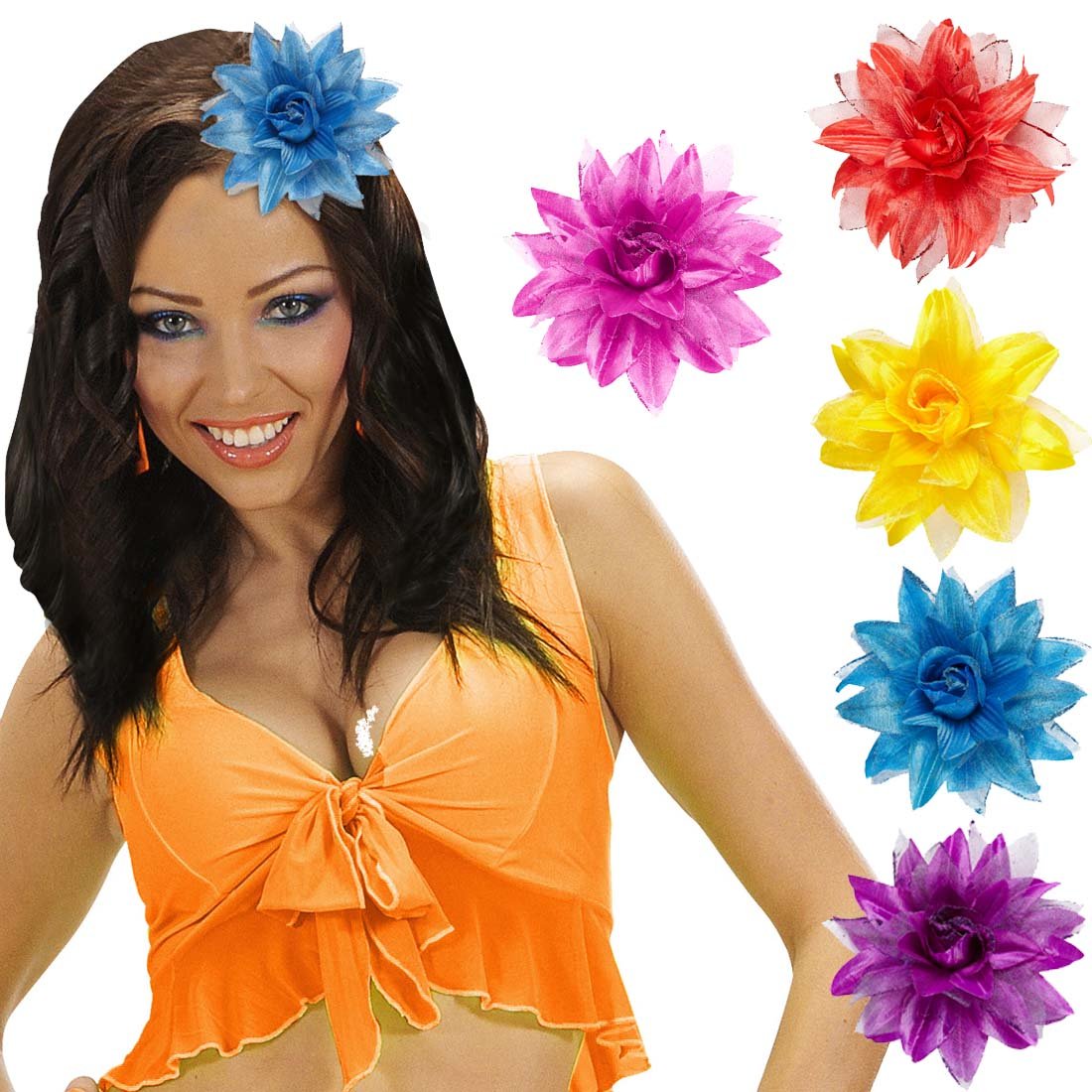 NET TOYS Rosen Haarblüte – Blaue Blumenspange Aus Polyester, Haaraccessoire Für Strand & Party