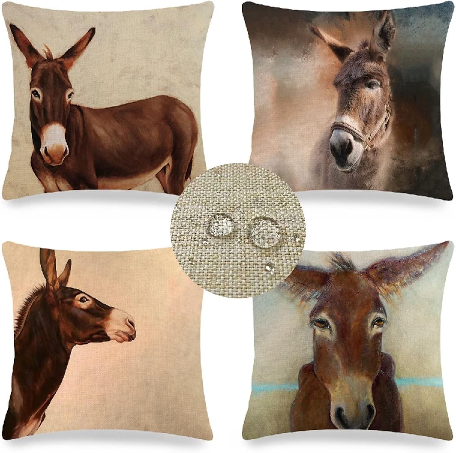 面白いロバ クッションカバー 80x80cm 北欧クッション おしゃれ 4枚 両面 リネン 正方形 HDプリント 屋外用 防水 クッ